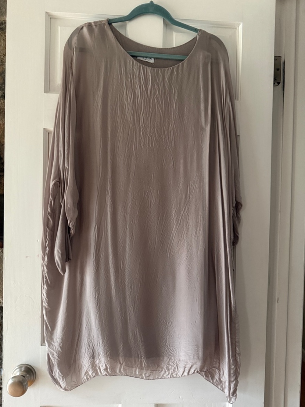 Relaxed Midi Dress in Light Taupe - Soft Satin Finish